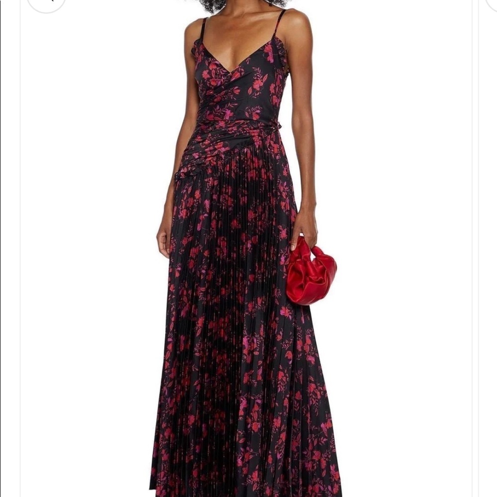Monique Lhuillier Black and Red Floral Maxi Dress